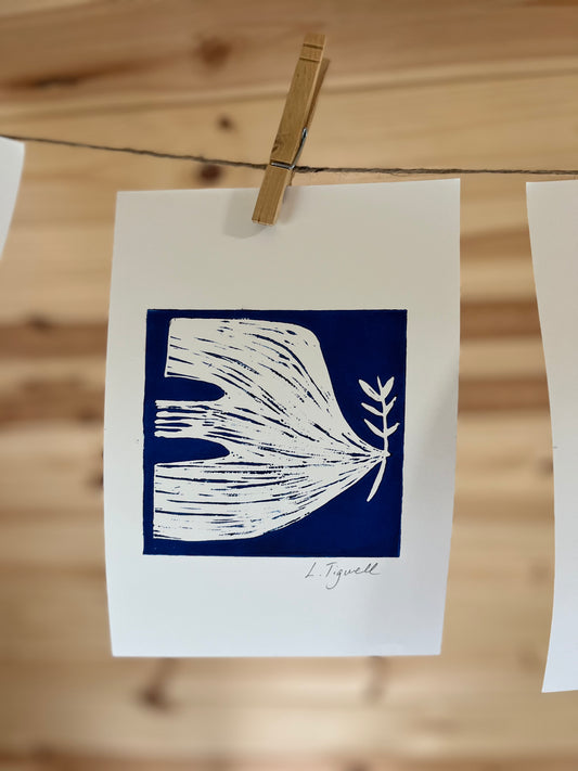 A5 Dove with Branch Lino Print