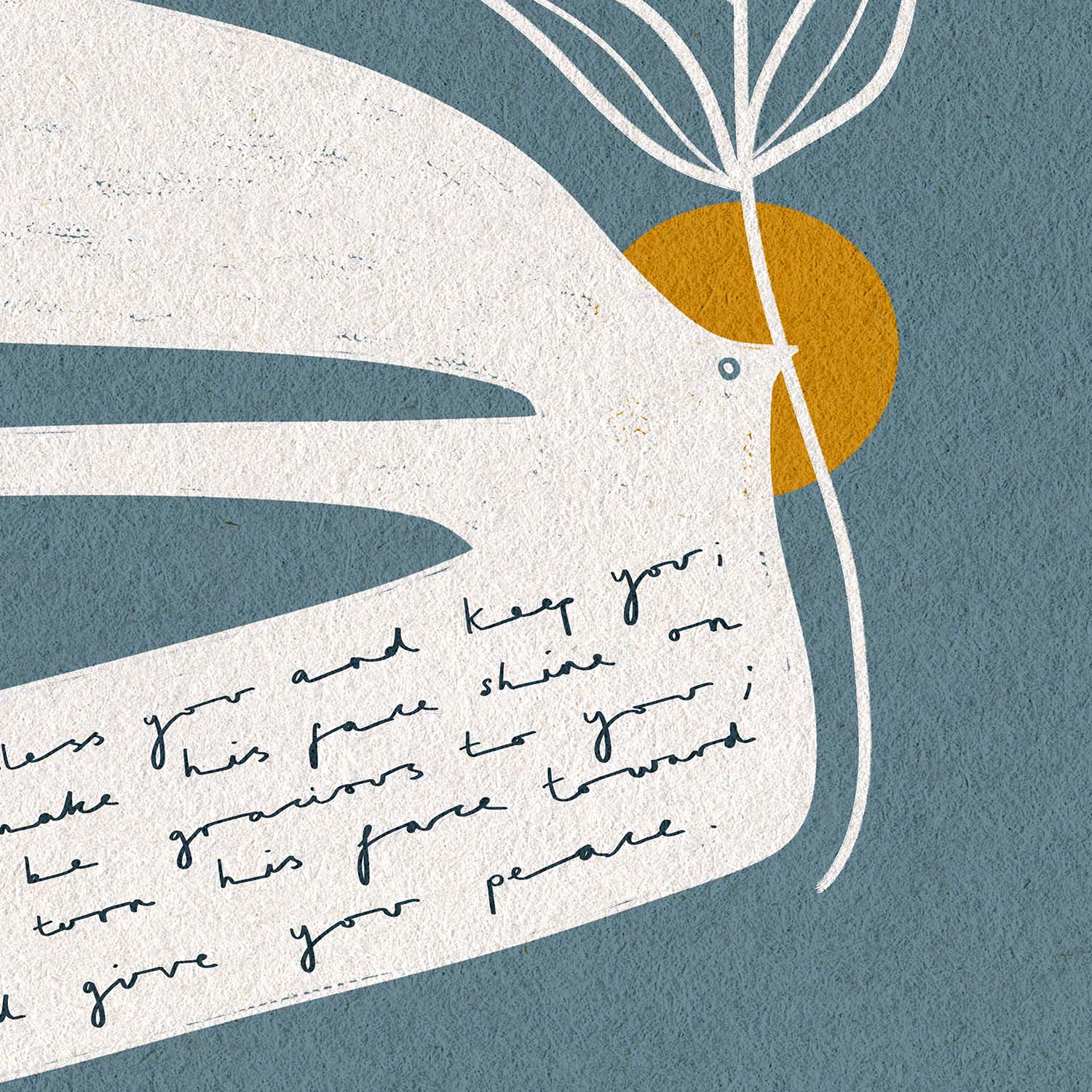 Dove design with a dandelion on a blue background